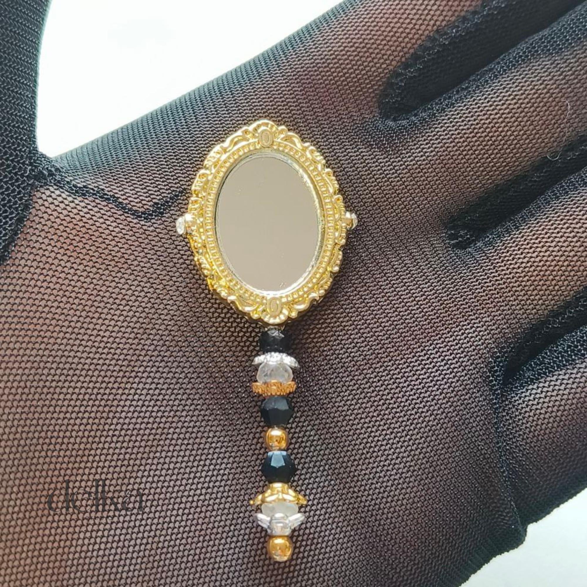 12 inch handmade miniature jeweled gold mirror for Fashion dolls
