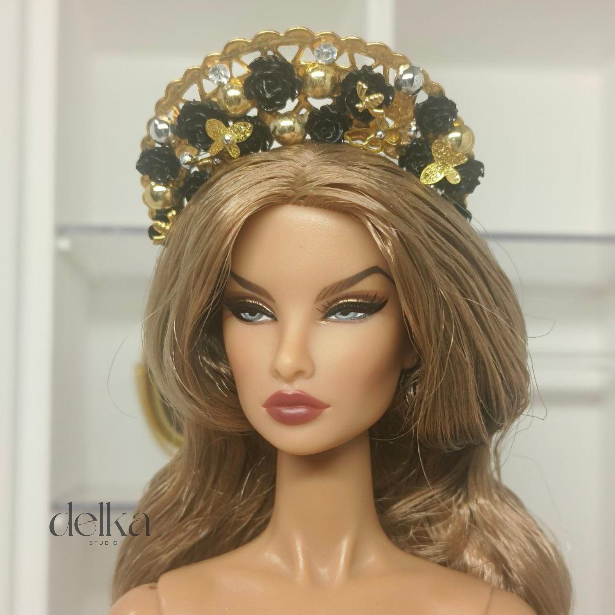 Golden Goddess Doll Headband, Flowers and Butterflies, Fashion Royalty, 1/6 Scale