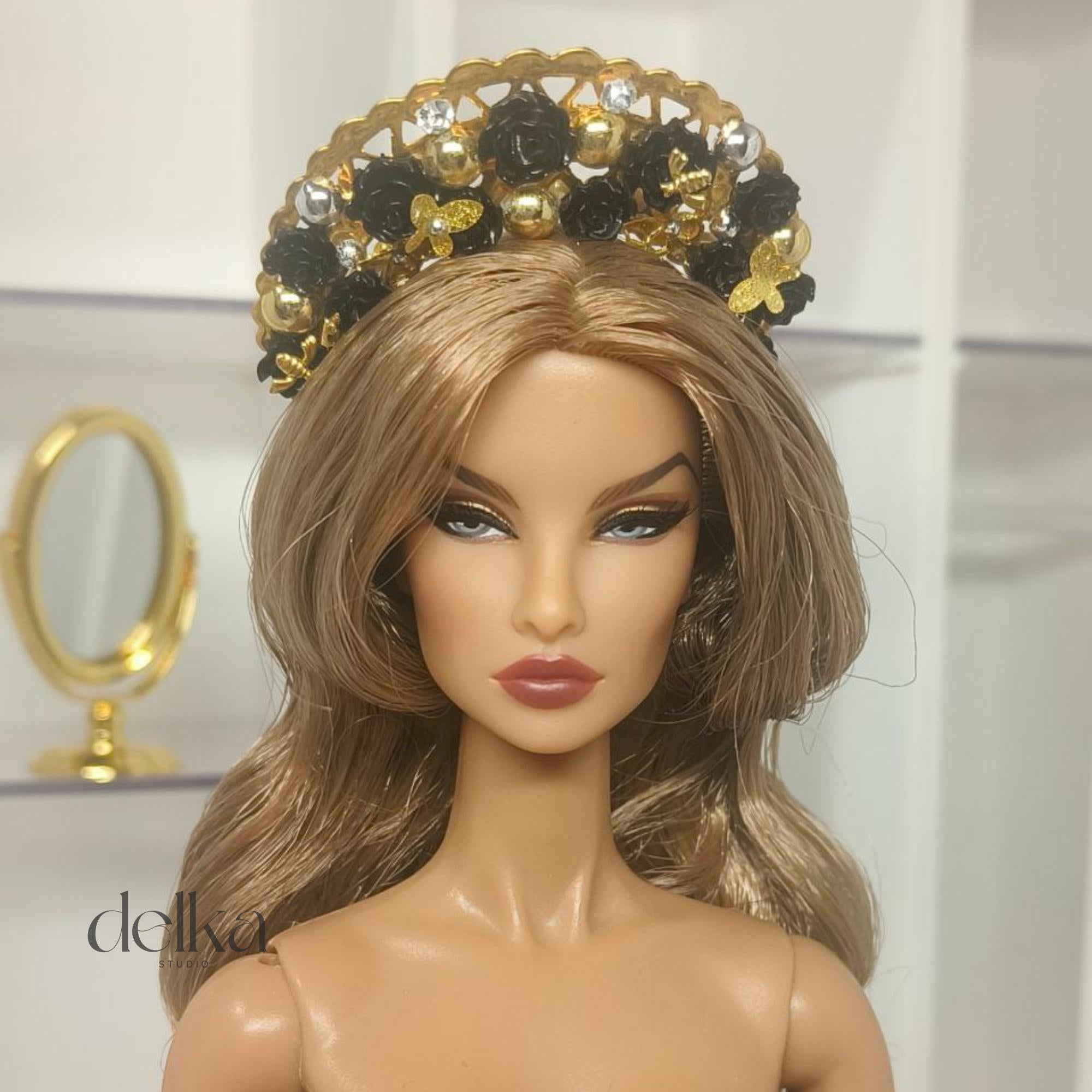Golden Goddess Doll Headband, Flowers and Butterflies, Fashion Royalty, 1/6 Scale