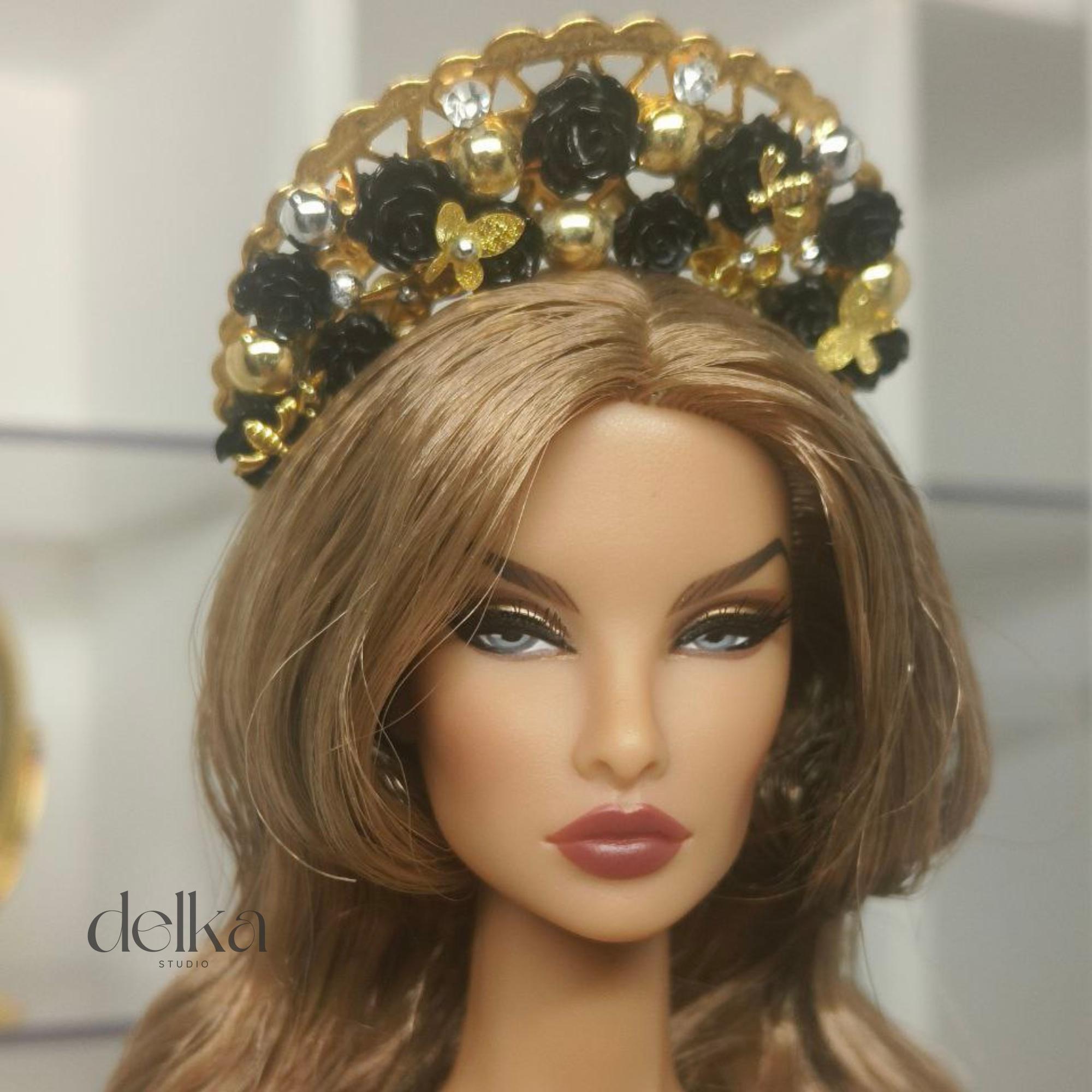 Golden Goddess Doll Headband, Flowers and Butterflies, Fashion Royalty, 1/6 Scale