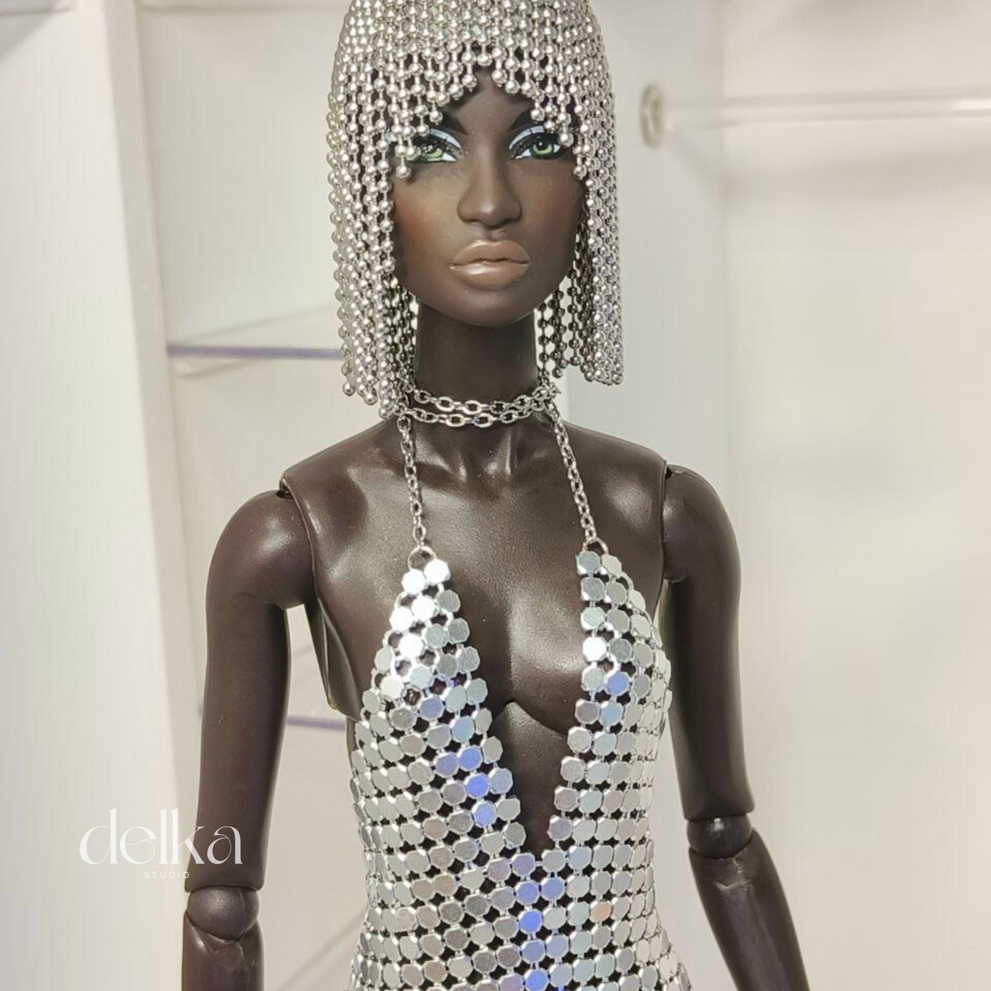 Metallic Silver Doll Wig, 1:6 Scale, Fashion Royalty, Nu Face