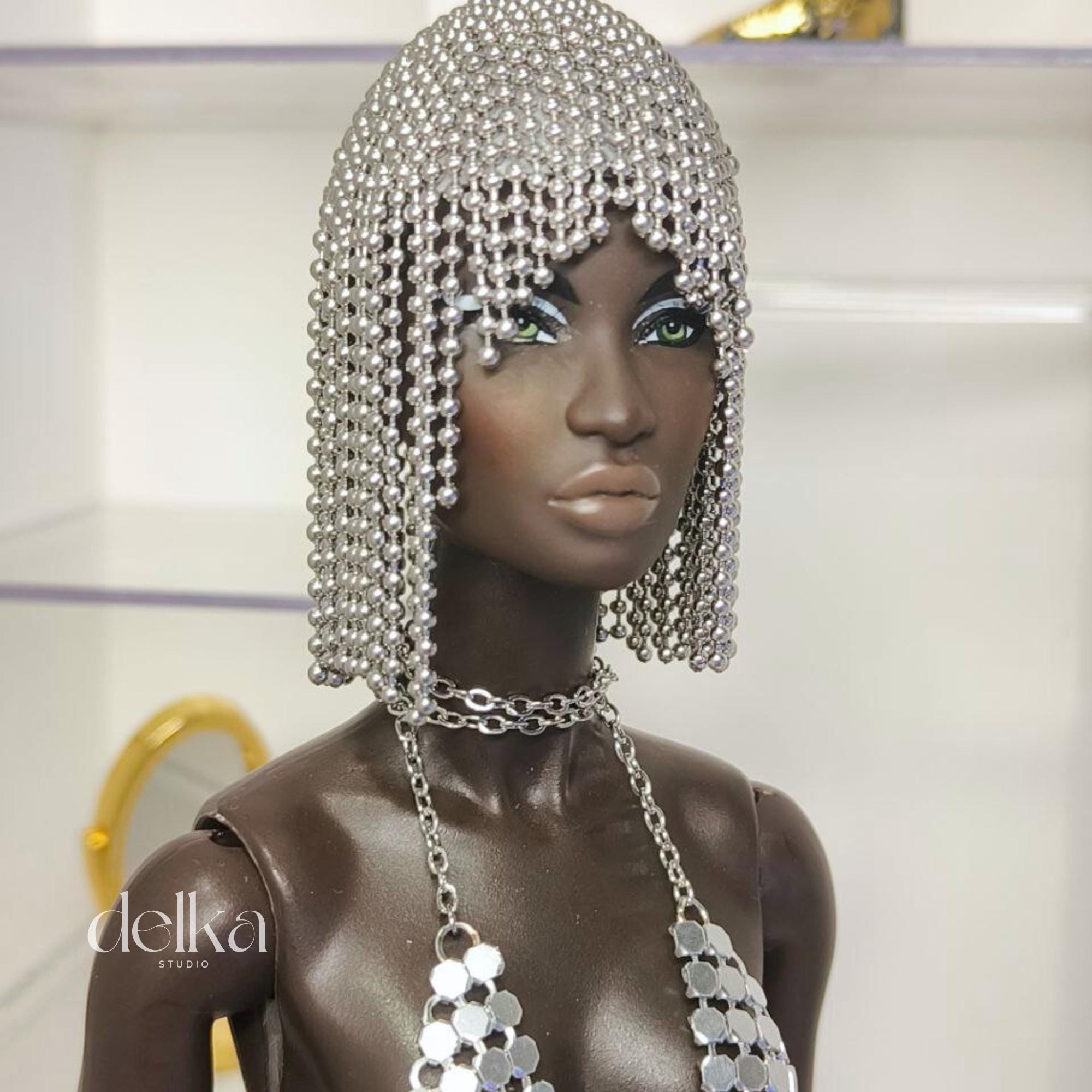Metallic Silver Doll Wig, 1:6 Scale, Fashion Royalty, Nu Face