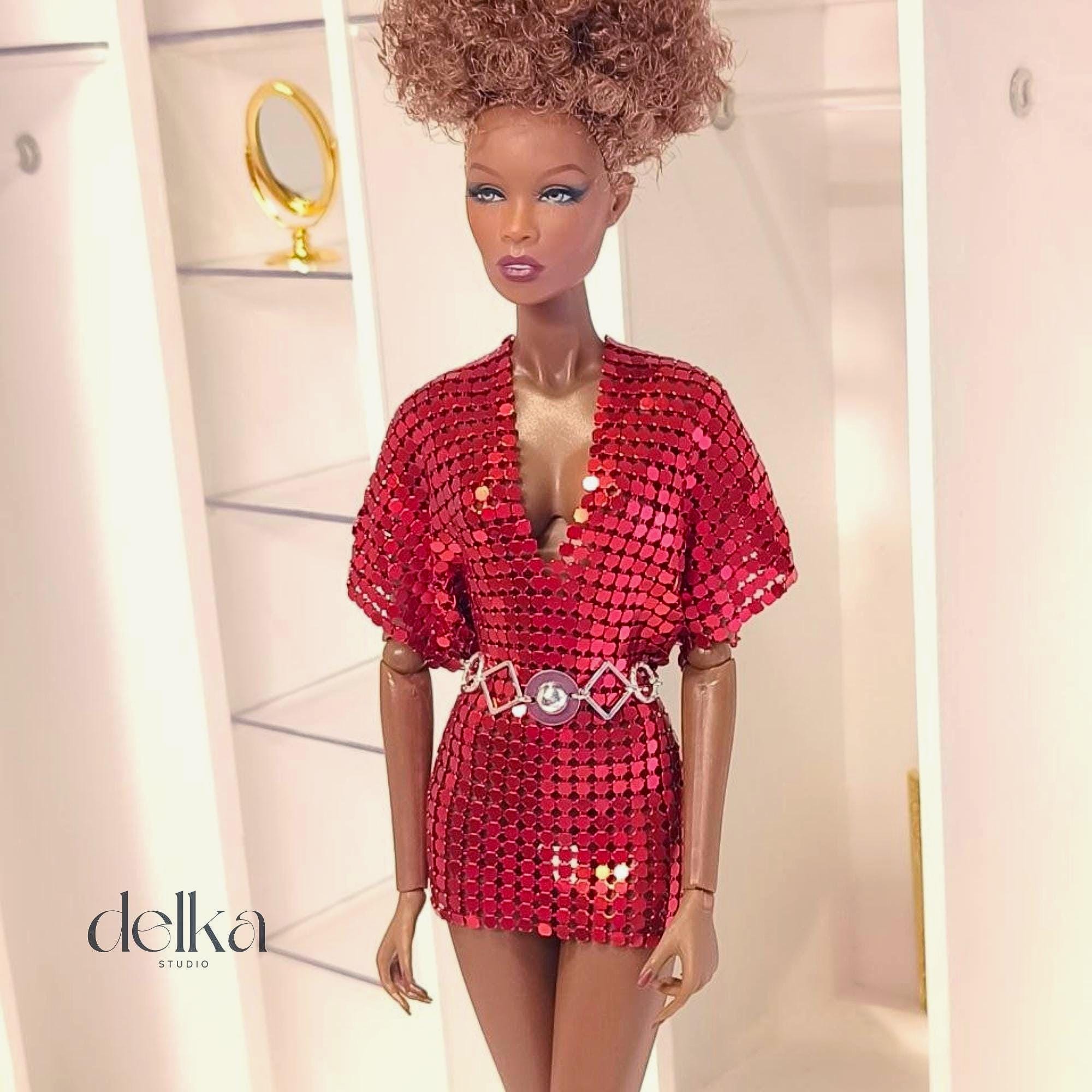 Red Metallic Mesh Dress for Fashion Royalty, 1:6 scale