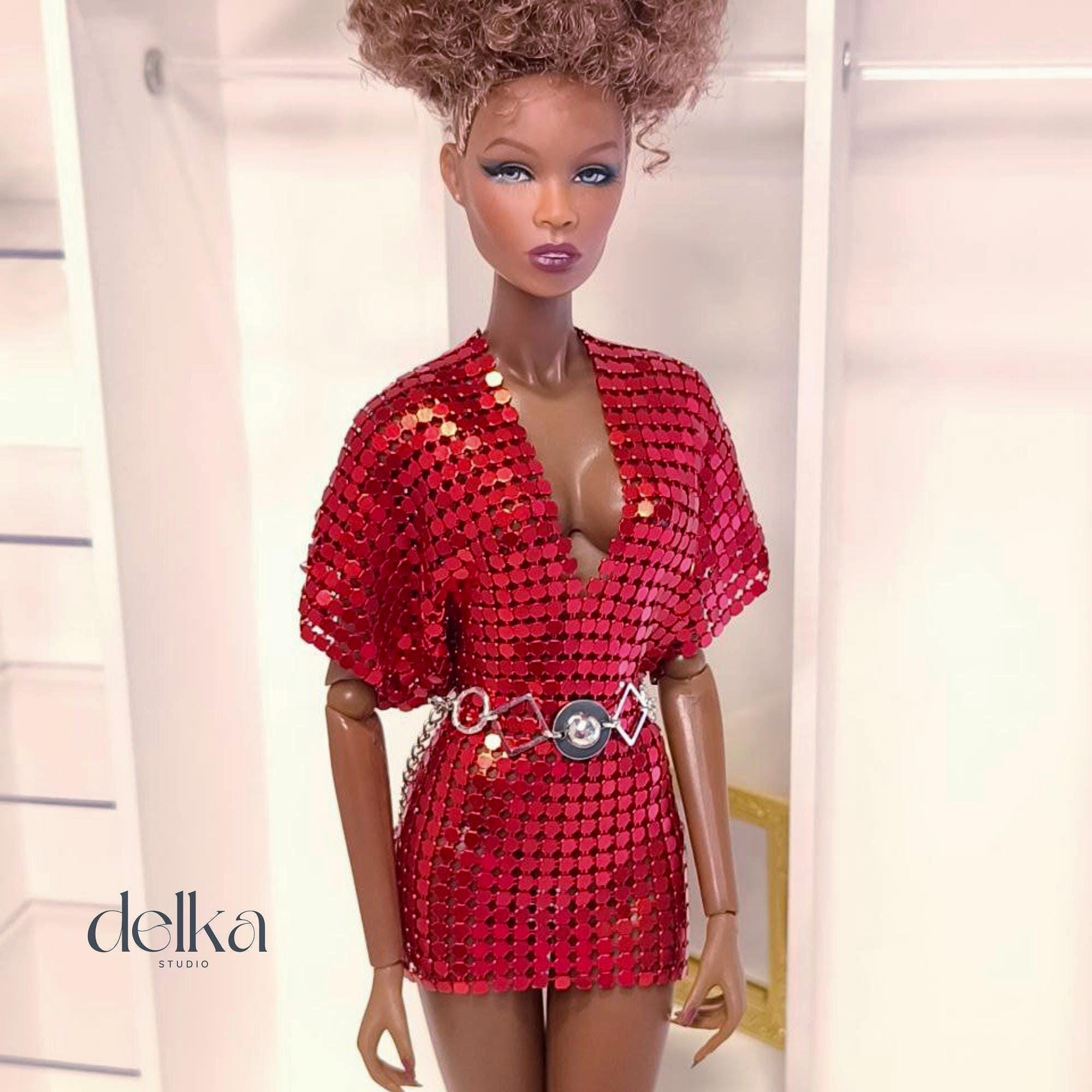 Red Metallic Mesh Dress for Fashion Royalty, 1:6 scale