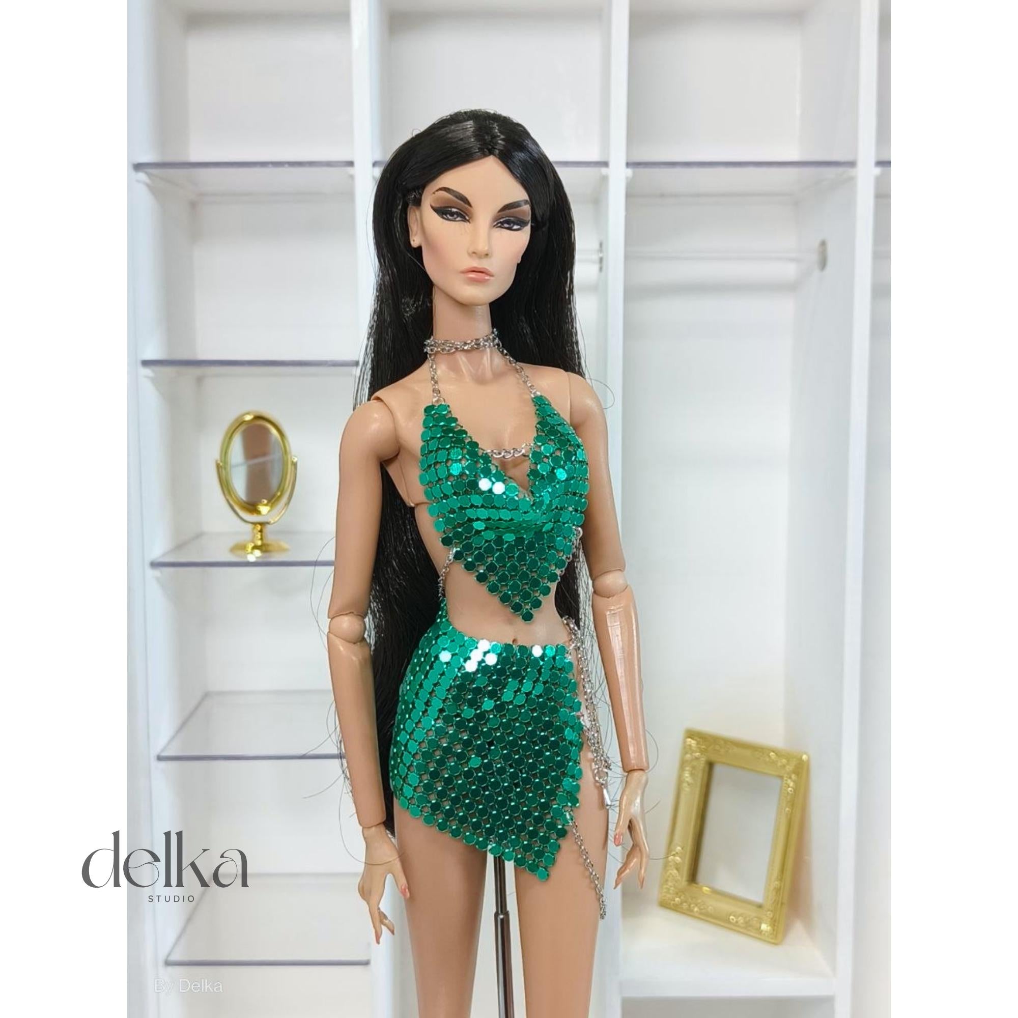 Metallic Mesh Top and Skirt for 12 inch Fashion Doll, Outfit for 1/6 scale doll