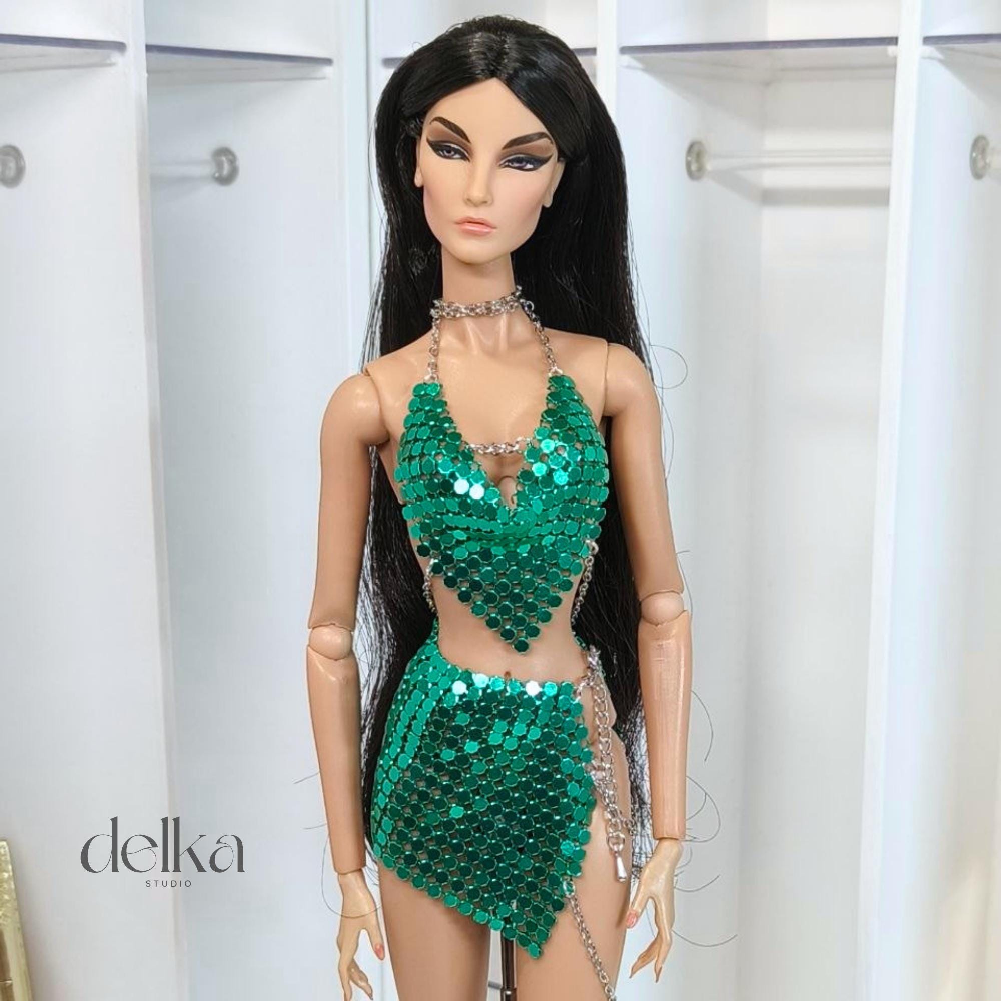 Metallic Mesh Top and Skirt for 12 inch Fashion Doll, Outfit for 1/6 scale doll